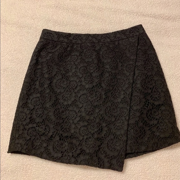 Madewell Black Lace Asymmetrical Split Skirt Faux Wrap Mini - Picture 8 of 10